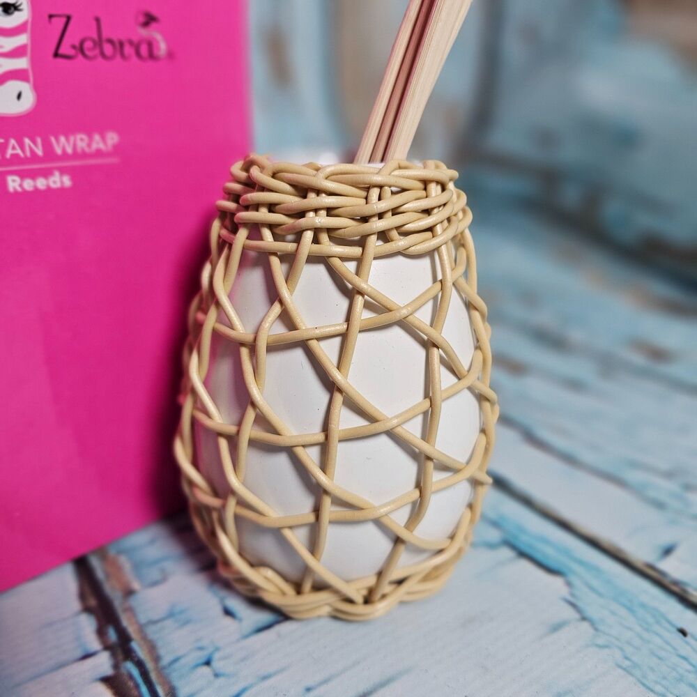 Pink Zebra Rattan Wrap Reed Diffuser Set Vase & Reeds Home Fragrance Decor NEW - Picture 3 of 4